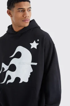 Oversized Homme Graphic Puff Print Hoodie | BoohooMAN UK