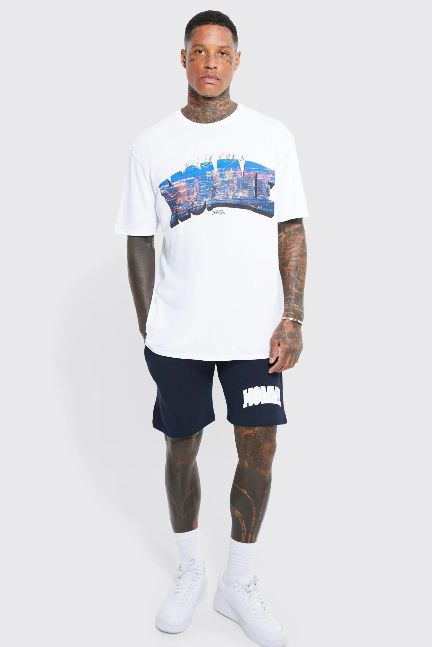 Oversized Homme Infill Print T-shirt Set | BoohooMAN UK