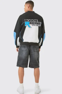 Oversized Homme Moto Applique Jersey Bomber Jacket | BoohooMAN UK