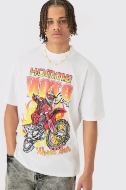Oversized Homme Moto Print T-shirt | BoohooMAN UK