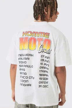 Oversized Homme Moto Print T-shirt | BoohooMAN UK