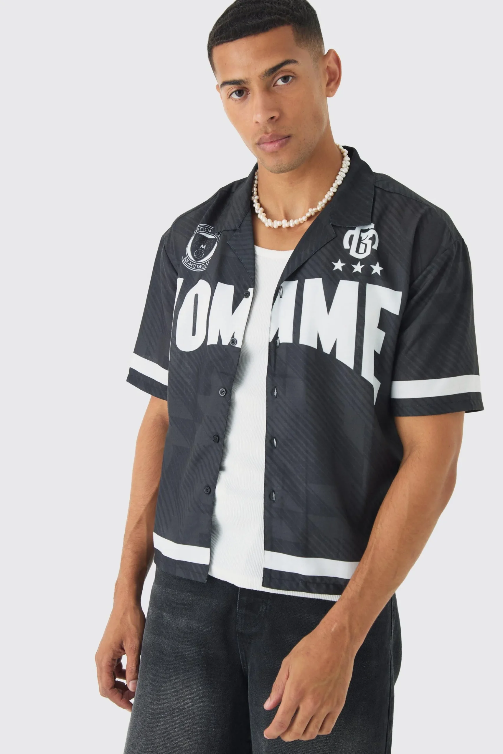 Oversized Homme Moto Print Boxy Shirt | BoohooMAN UK