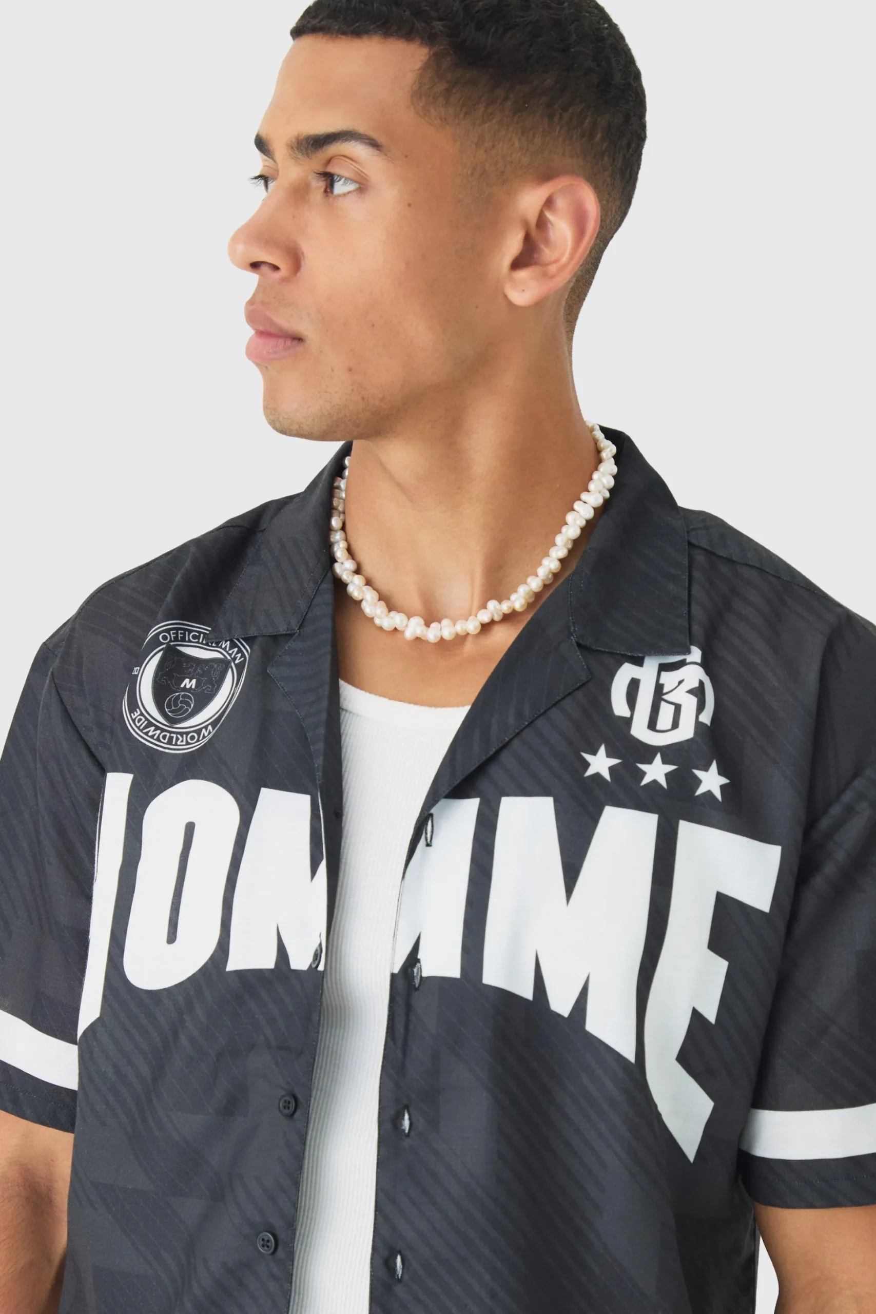 Oversized Homme Moto Print Boxy Shirt | BoohooMAN UK