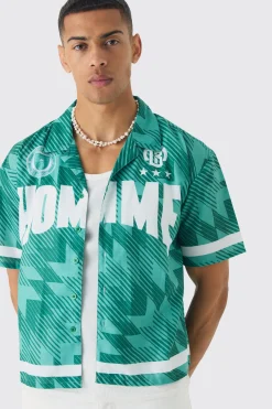 Oversized Homme Moto Print Boxy Shirt | BoohooMAN UK