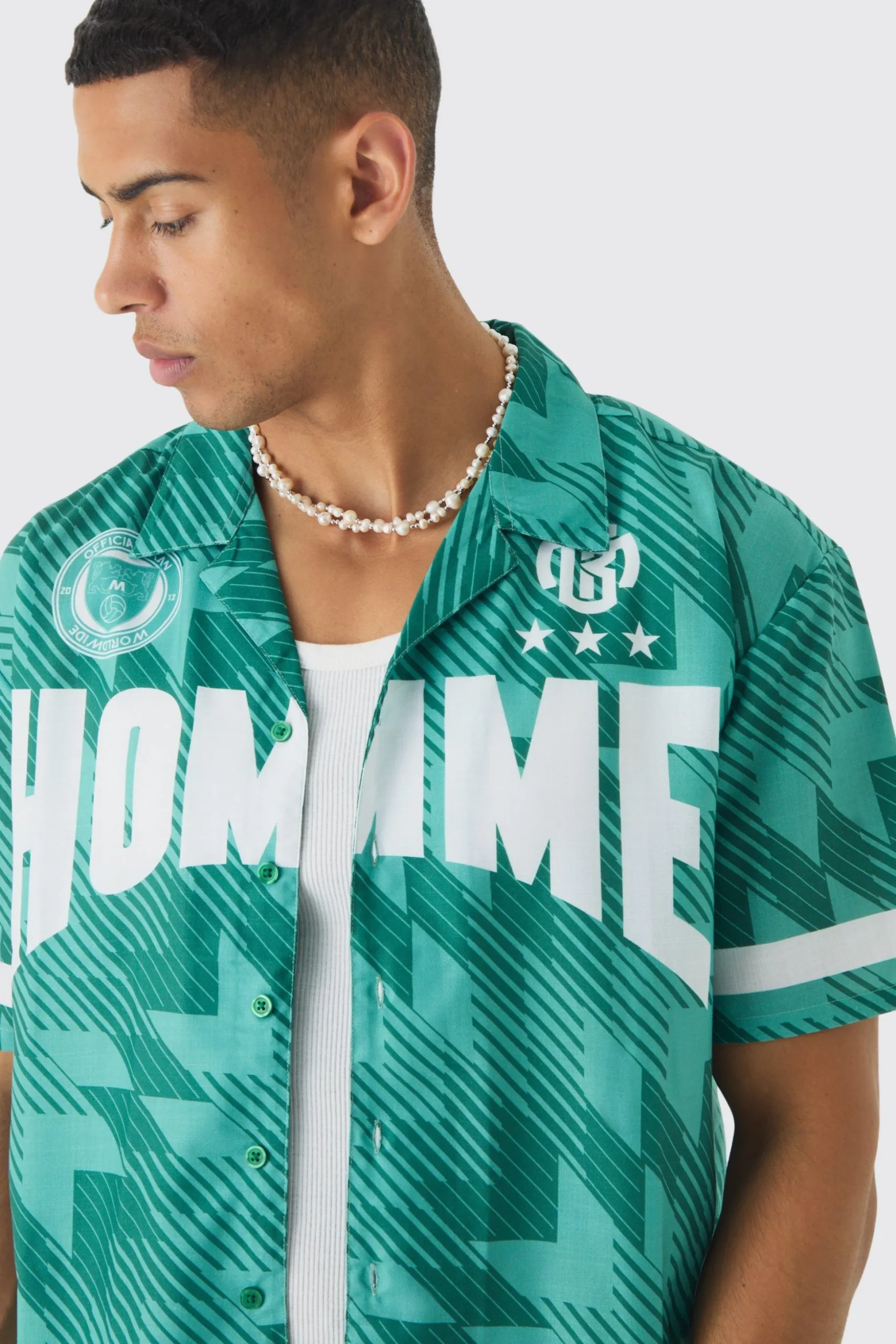 Oversized Homme Moto Print Boxy Shirt | BoohooMAN UK