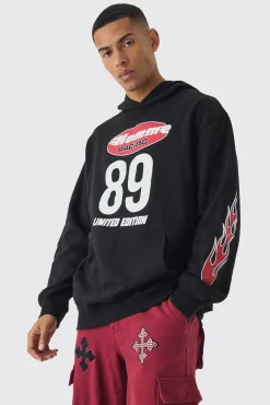 Oversized Homme Moto Printed Hoodie | BoohooMAN UK