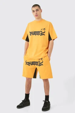 Oversized Homme Panel Heavyweight T-shirt & Short Set | BoohooMAN UK