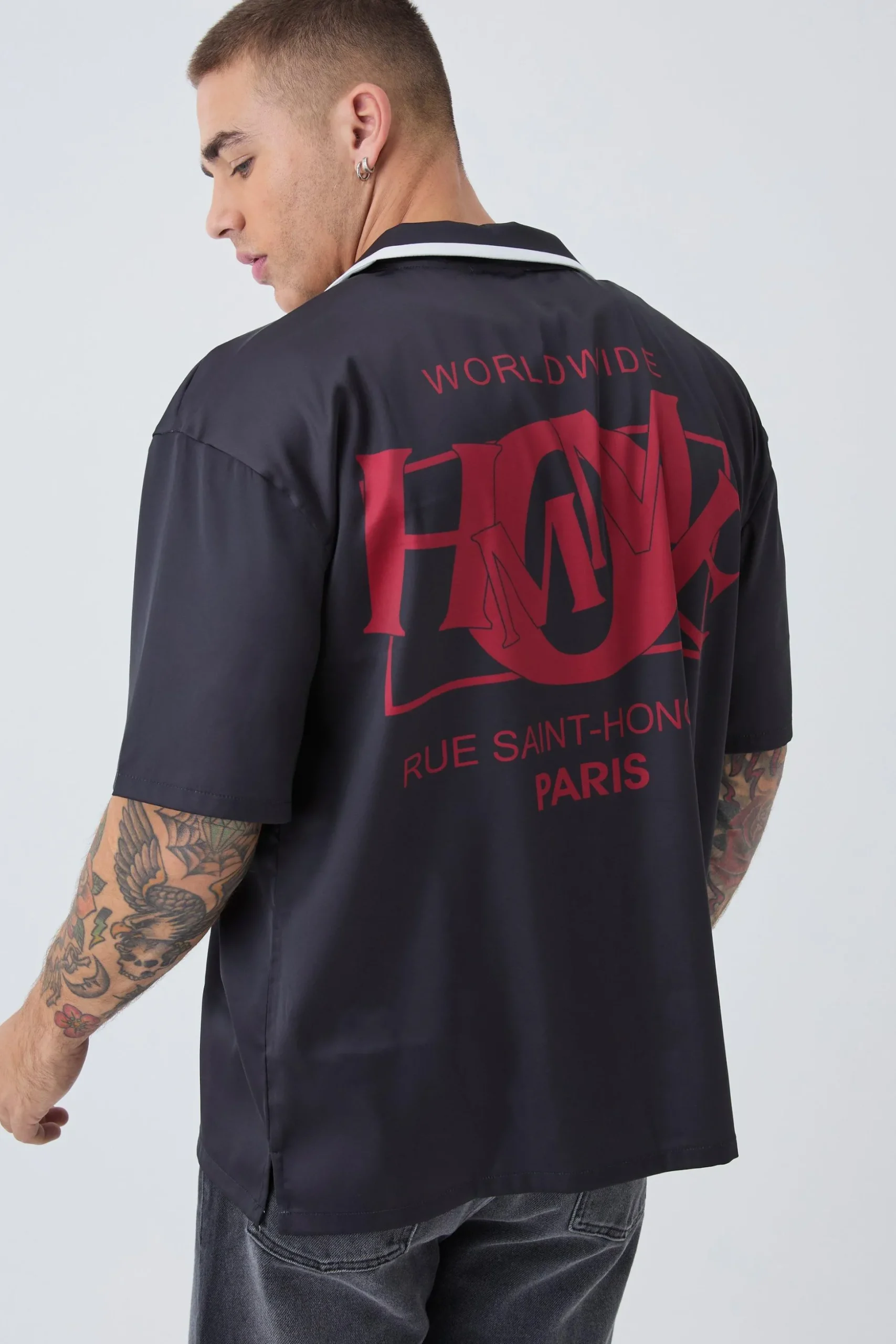 Oversized Homme Print Satin Shirt | BoohooMAN UK