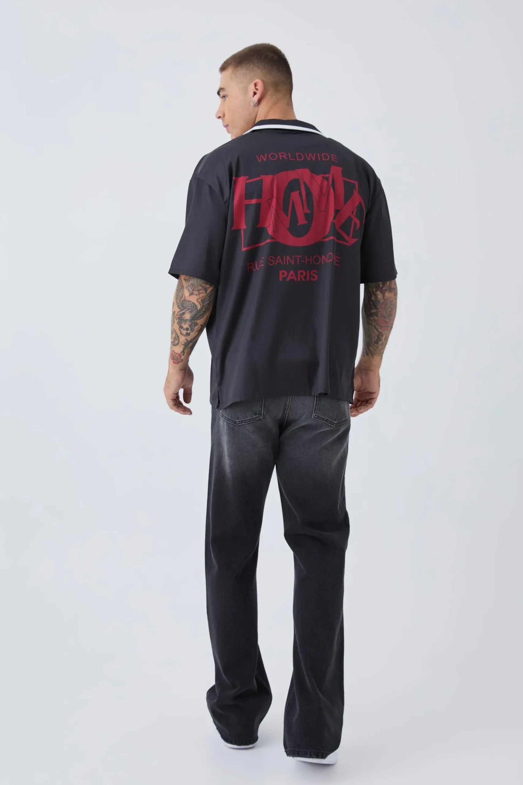 Oversized Homme Print Satin Shirt | BoohooMAN UK