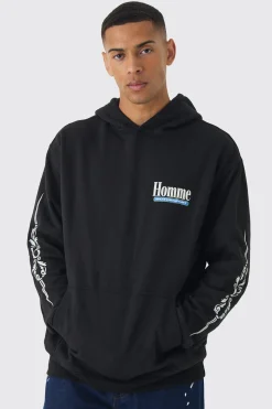Oversized Homme Printed Hoodie | BoohooMAN UK