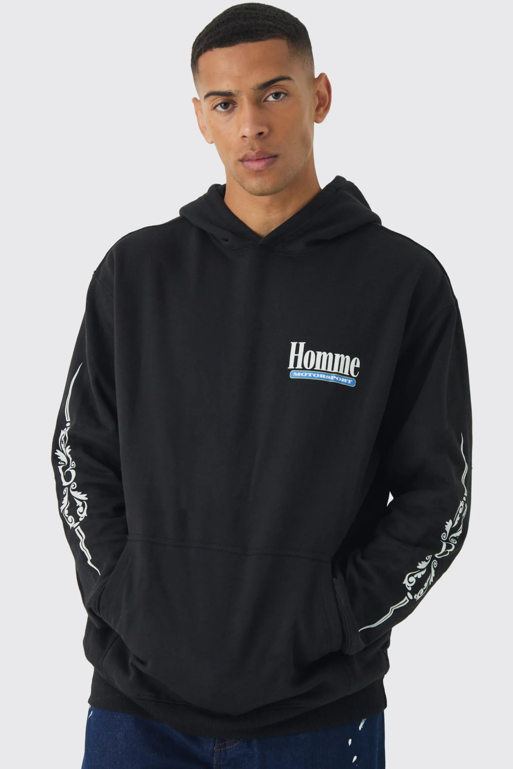 Oversized Homme Printed Hoodie | BoohooMAN UK