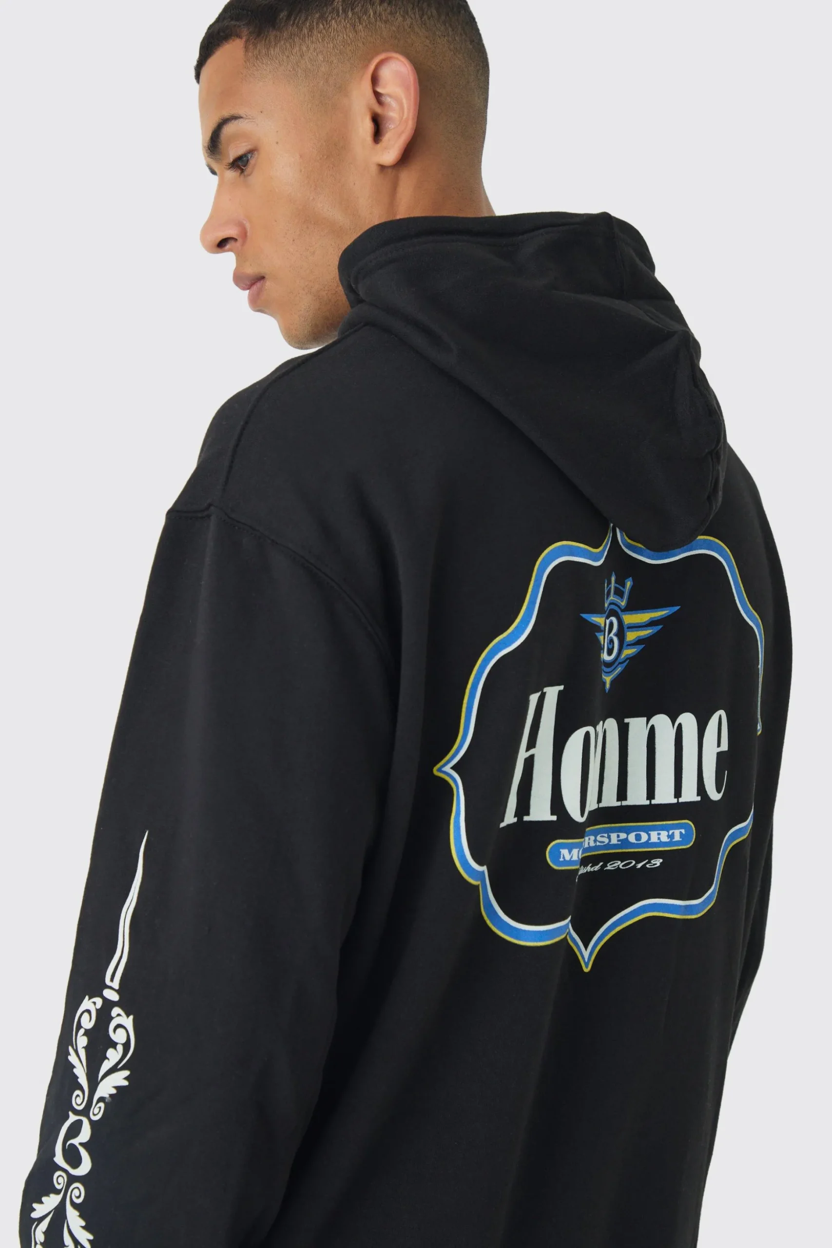 Oversized Homme Printed Hoodie | BoohooMAN UK