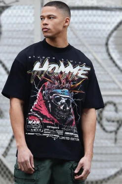 Oversized Homme Skull Graphic Heavyweight T-shirt | BoohooMAN UK