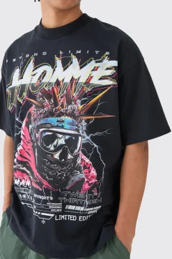 Oversized Homme Skull Graphic Heavyweight T-shirt | BoohooMAN UK