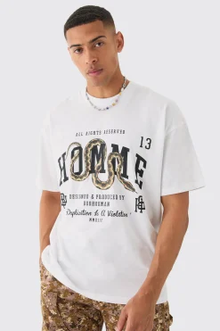 Oversized Homme Snake Print T-shirt | BoohooMAN UK