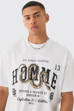 Oversized Homme Snake Print T-shirt | BoohooMAN UK