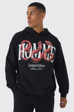 Oversized Homme Snake Print Hoodie | BoohooMAN UK