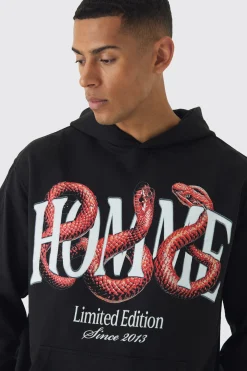Oversized Homme Snake Print Hoodie | BoohooMAN UK