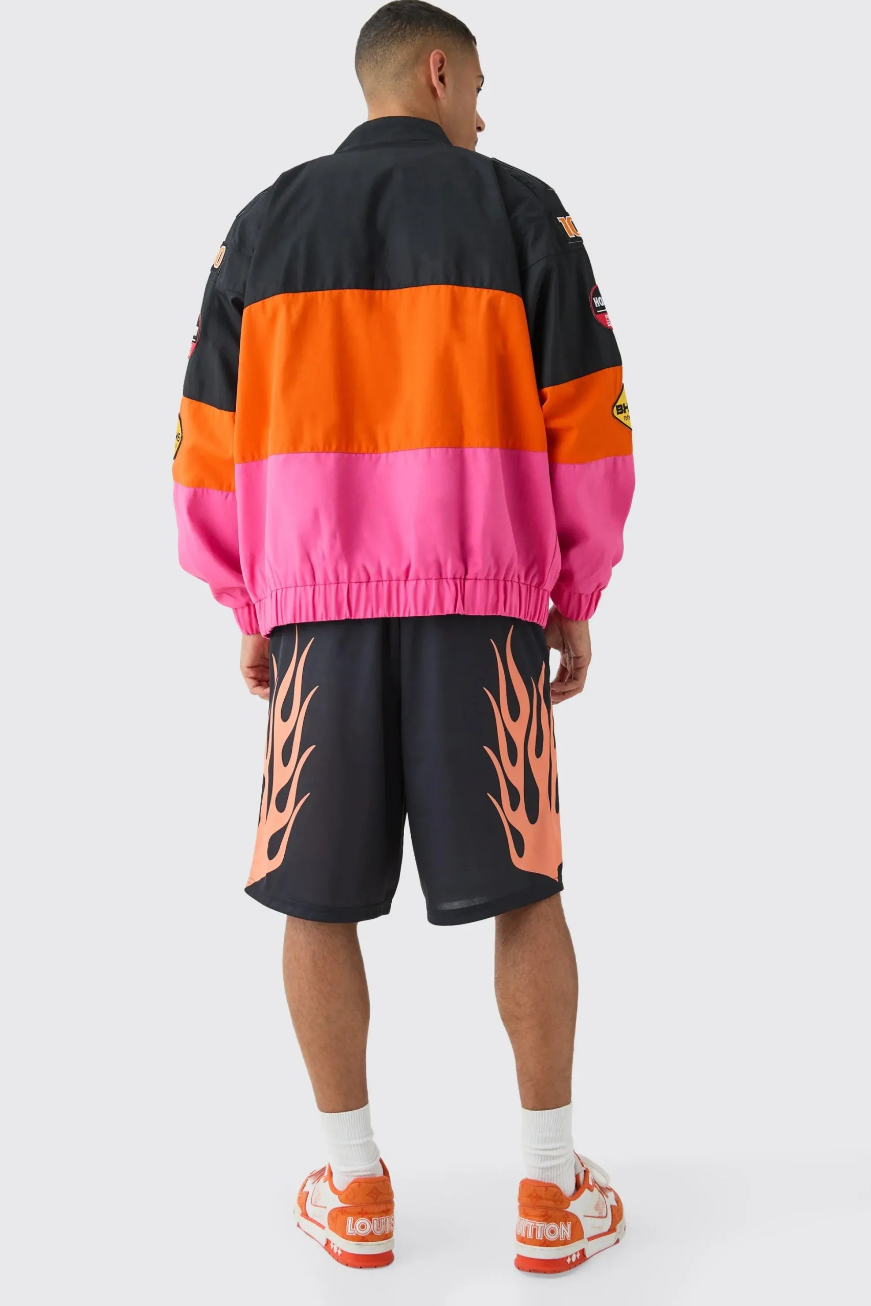 Oversized Homme Twill Moto Jacket In Pink | BoohooMAN UK