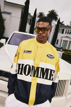 Oversized Homme Twill Moto Jacket In Yellow | BoohooMAN UK
