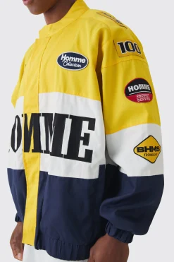 Oversized Homme Twill Moto Jacket In Yellow | BoohooMAN UK
