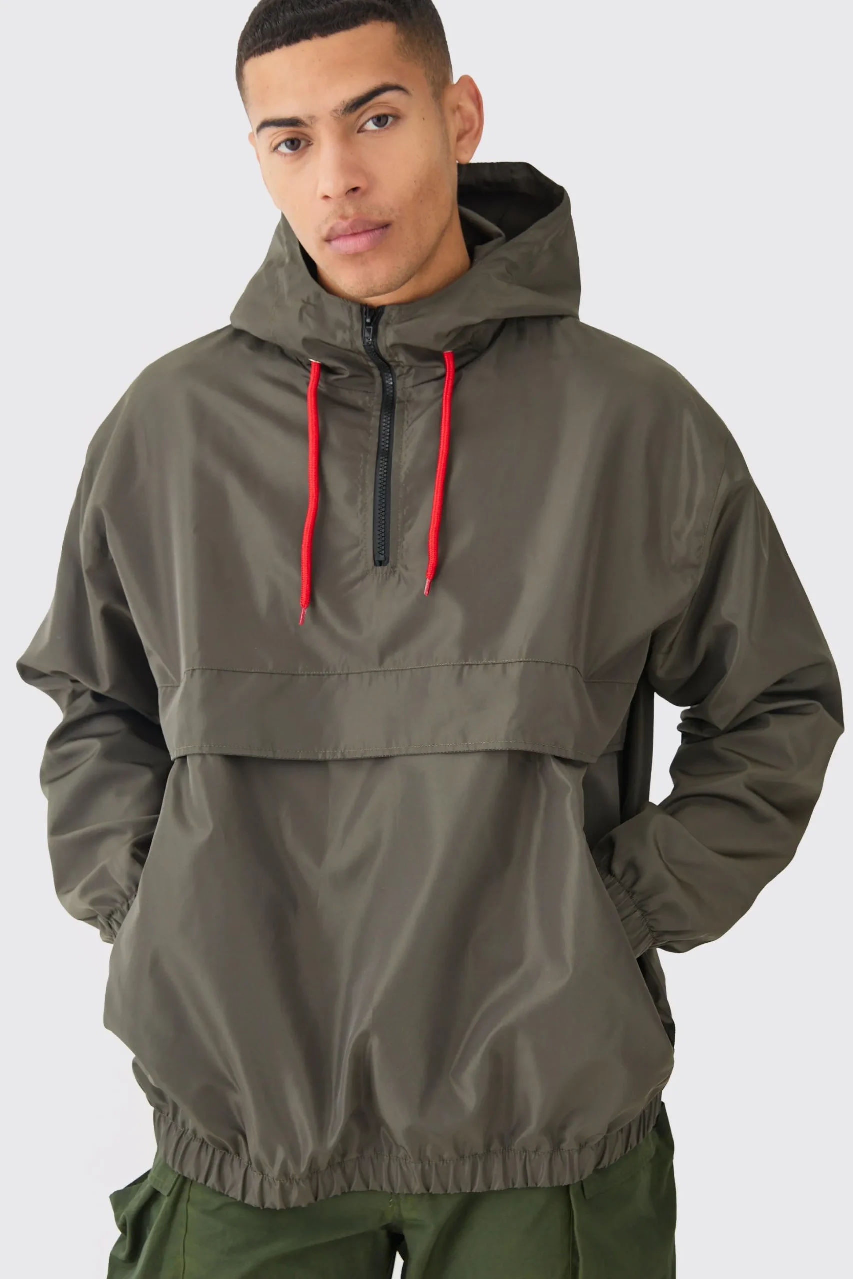 Oversized Hooded Half Zip Windbreaker | BoohooMAN UK