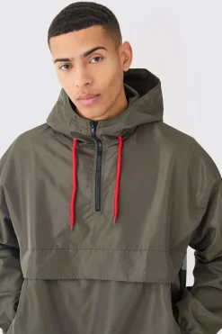Oversized Hooded Half Zip Windbreaker | BoohooMAN UK