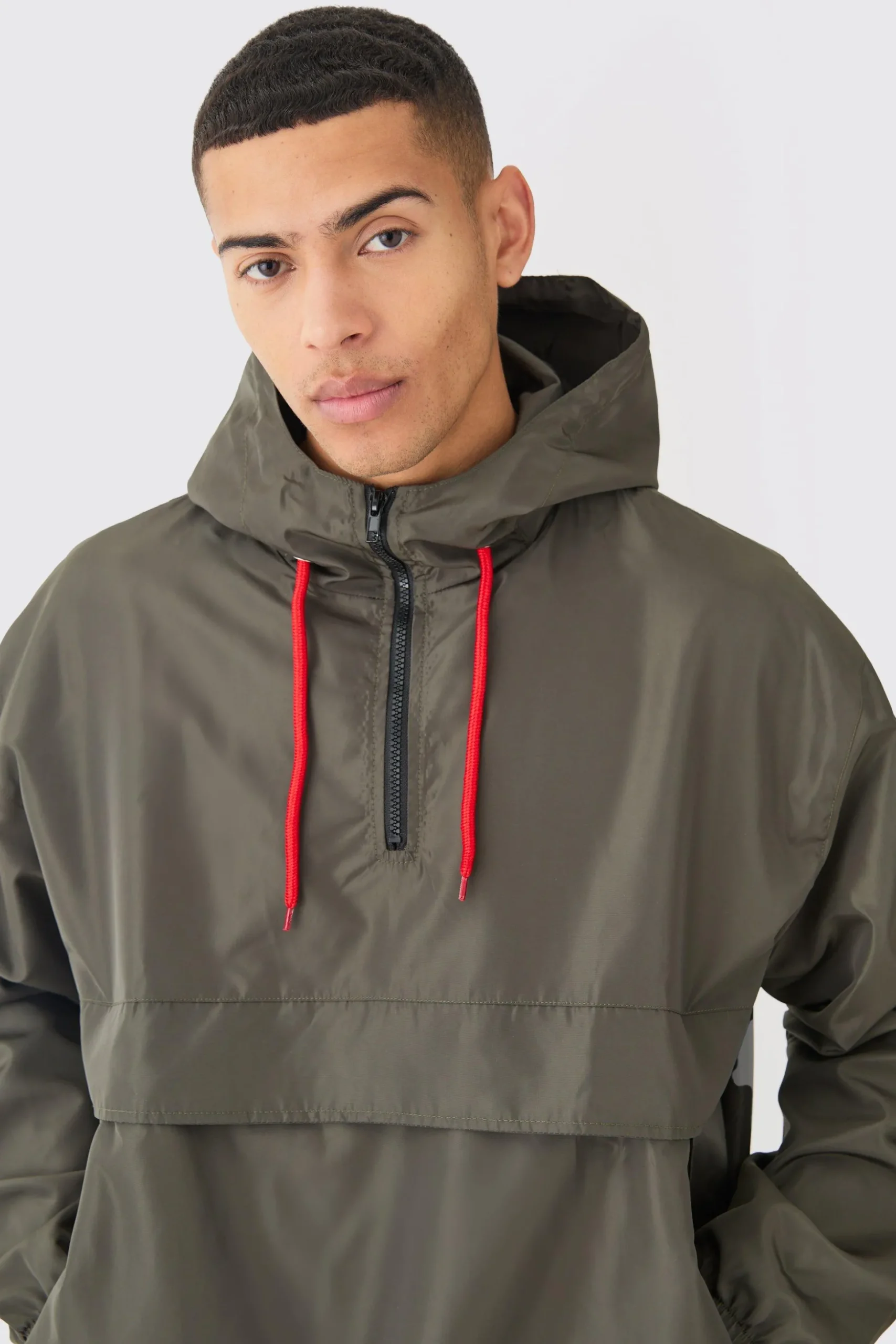 Oversized Hooded Half Zip Windbreaker | BoohooMAN UK