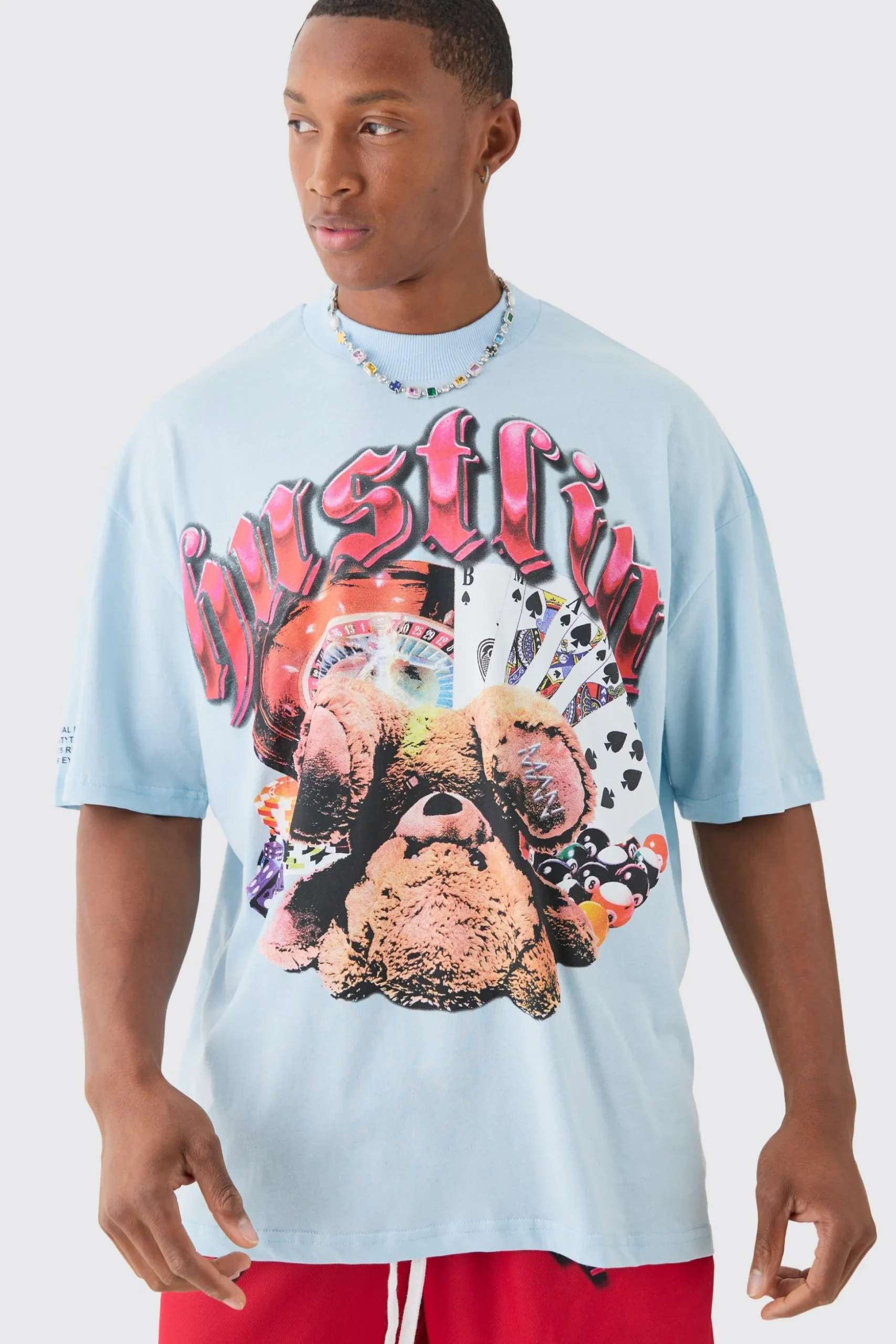 Oversized Hustlin Teddy T-shirt Basketball Set | BoohooMAN UK