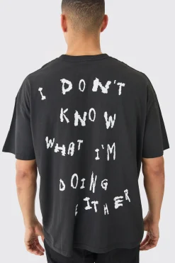 Oversized I Don't Know What I'm Doing Either Back Print Slogan T-shirt | BoohooMAN UK
