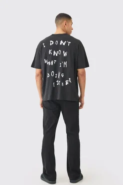 Oversized I Don't Know What I'm Doing Either Back Print Slogan T-shirt | BoohooMAN UK