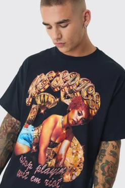 Oversized Ice Spice License Print T-Shirt | BoohooMAN UK