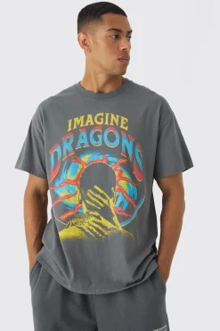 Oversized Imagine Dragons Band Wash License Print T-Shirt | BoohooMAN UK