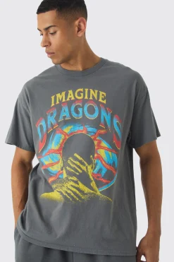 Oversized Imagine Dragons Band Wash License Print T-Shirt | BoohooMAN UK