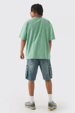 Oversized Indigo Dyed Striped Jacquard Sweatshirt | BoohooMAN UK