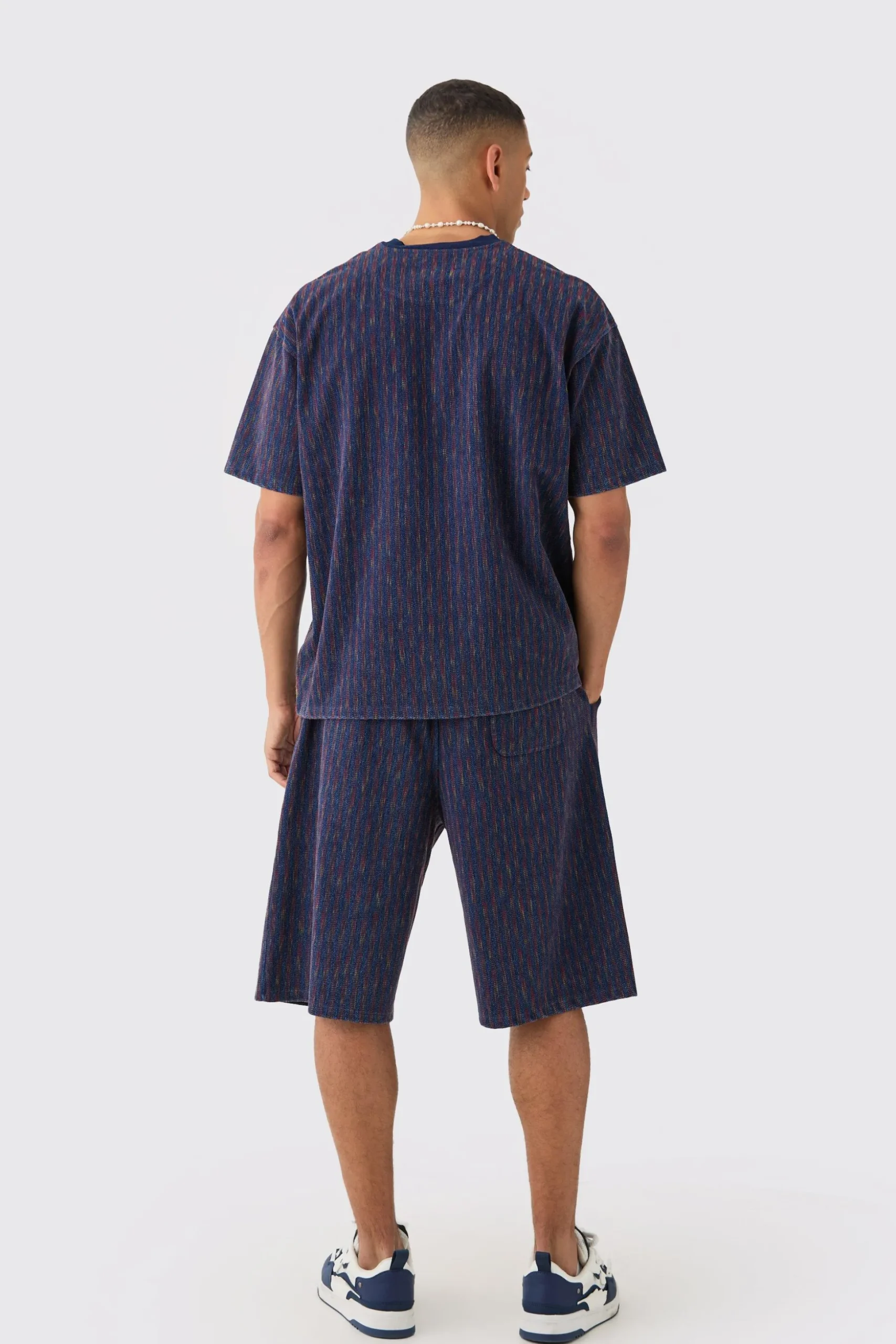 Oversized Indigo Dyed Striped Jacquard Sweatshirt | BoohooMAN UK