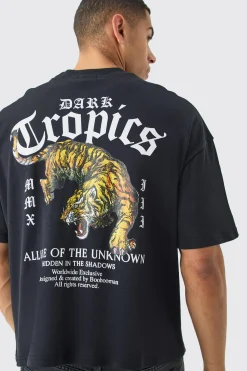 Oversized Interlock Dark Tropics T-shirt | BoohooMAN UK