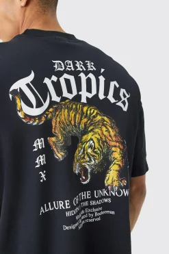 Oversized Interlock Dark Tropics T-shirt | BoohooMAN UK