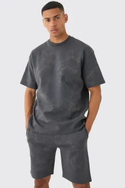 Oversized Interlock Laser Printed T-shirt & Shorts Set | BoohooMAN UK