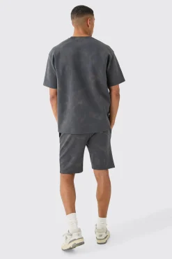 Oversized Interlock Laser Printed T-shirt & Shorts Set | BoohooMAN UK