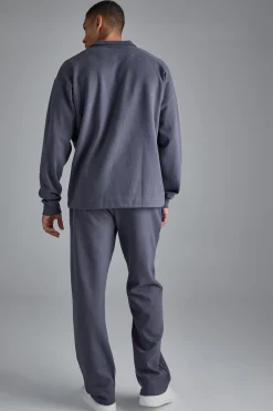 Oversized Interlock Rugby Polo And Jogger Set | BoohooMAN UK