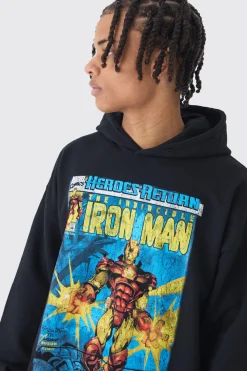 Oversized Iron Man Marvel License Print Hoodie | BoohooMAN UK