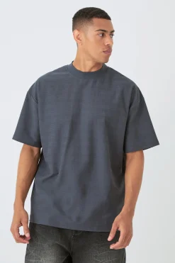 Oversized Jacquard Raised Striped Extended Neck T-shirt | BoohooMAN UK