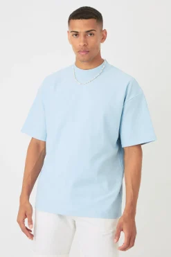 Oversized Jacquard Raised Striped Extended Neck T-shirt | BoohooMAN UK