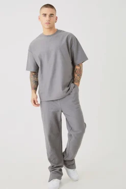 Oversized Jacquard Stripe T-shirt & Jogger Set | BoohooMAN UK