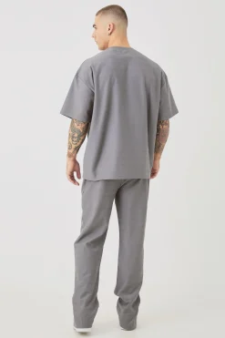 Oversized Jacquard Stripe T-shirt & Jogger Set | BoohooMAN UK