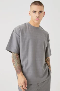 Oversized Jacquard Stripe T-shirt & Jogger Set | BoohooMAN UK