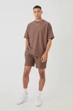 Oversized Jacquard Stripe T-shirt & Short Set | BoohooMAN UK