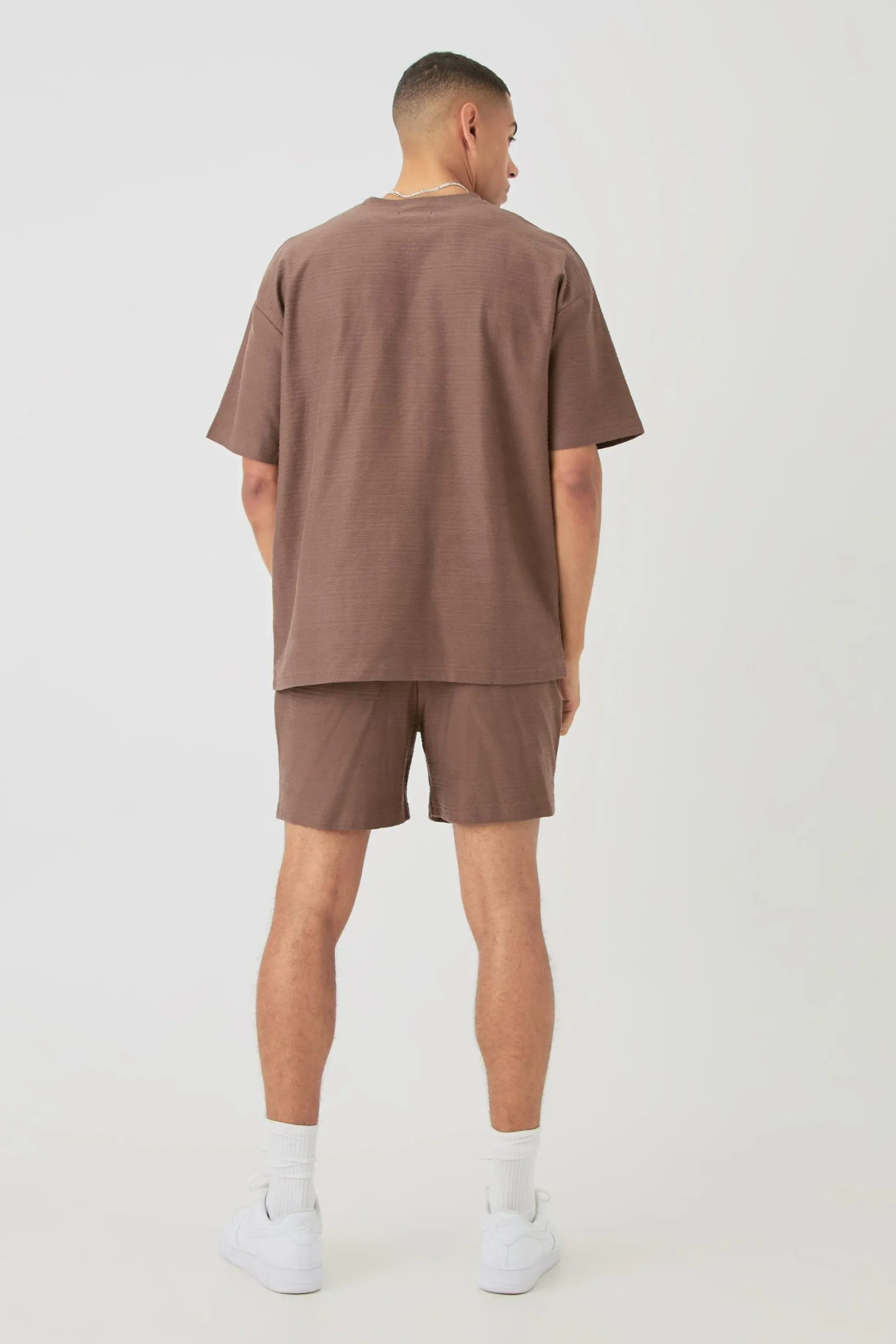Oversized Jacquard Stripe T-shirt & Short Set | BoohooMAN UK
