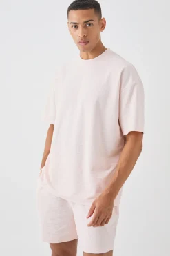 Oversized Jacquard Stripe T-shirt & Short Set | BoohooMAN UK